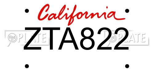 ZTA822 California License Plate