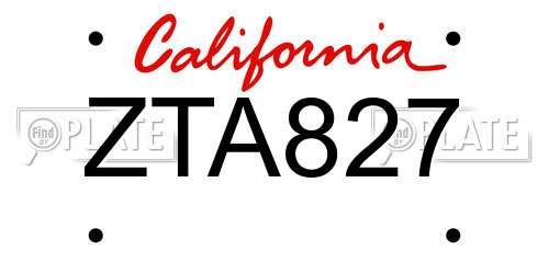 ZTA827 California License Plate