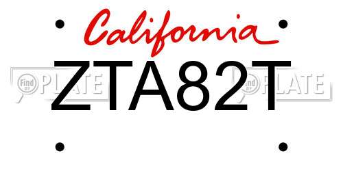 ZTA82T California License Plate