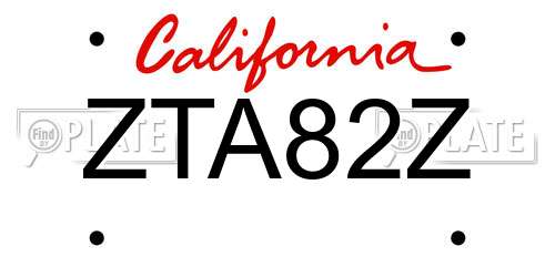 ZTA82Z California License Plate
