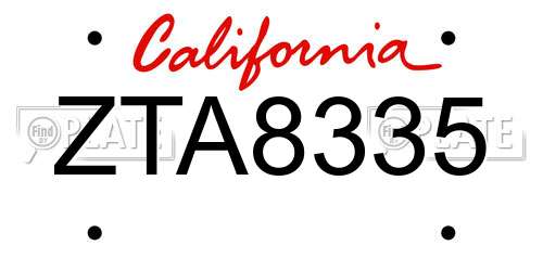 ZTA8335 California License Plate