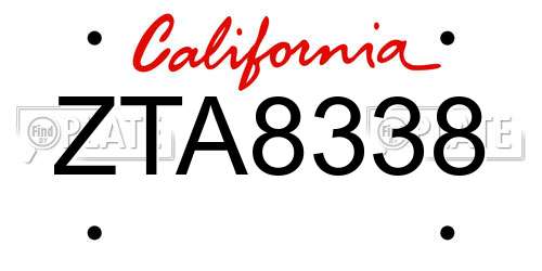 ZTA8338 California License Plate