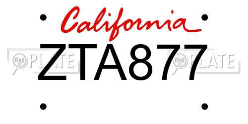 ZTA877 California License Plate