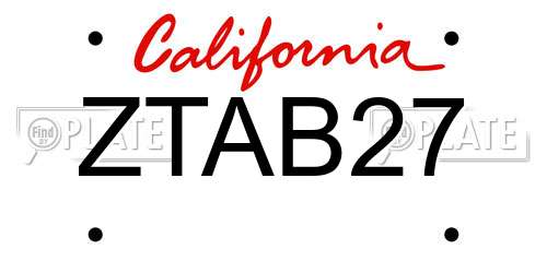 ZTAB27 California License Plate