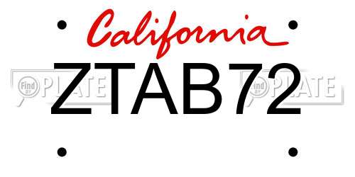 ZTAB72 California License Plate