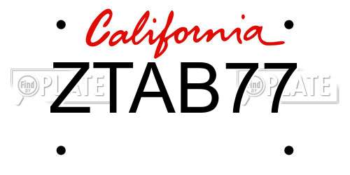 ZTAB77 California License Plate