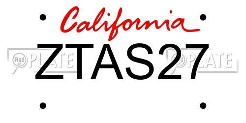 ZTAS27 California License Plate