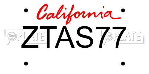 ZTAS77 California License Plate