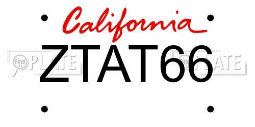 ZTAT66 California License Plate