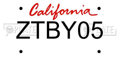 ZTBY05 California License Plate