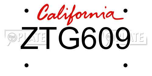 ZTG609 California License Plate