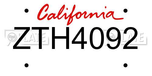 ZTH4092 California License Plate