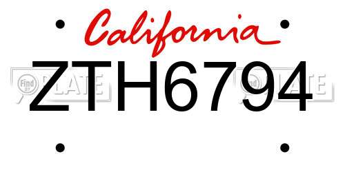 ZTH6794 California License Plate