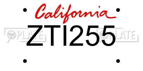 ZTI255 California License Plate