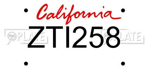 ZTI258 California License Plate