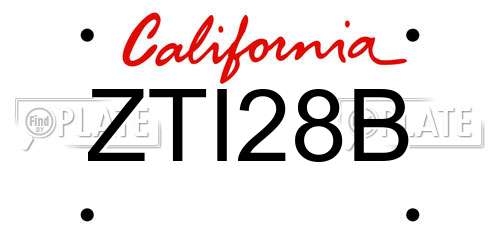 ZTI28B California License Plate