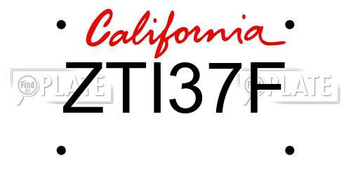 ZTI37F California License Plate
