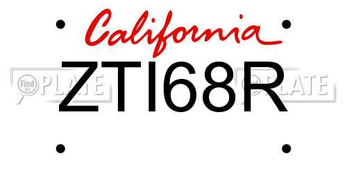 ZTI68R California License Plate
