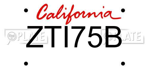 ZTI75B California License Plate
