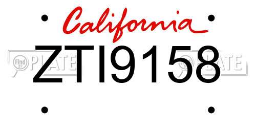 ZTI9158 California License Plate