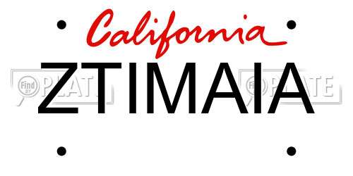 ZTIMAIA California License Plate
