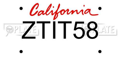ZTIT58 California License Plate