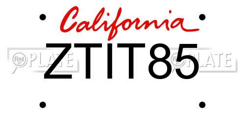 ZTIT85 California License Plate