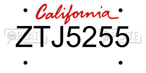 ZTJ5255 California License Plate