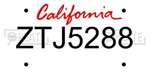 ZTJ5288 California License Plate