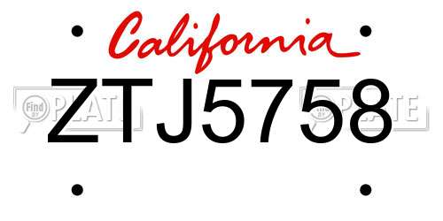 ZTJ5758 California License Plate