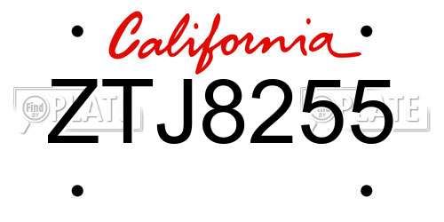 ZTJ8255 California License Plate