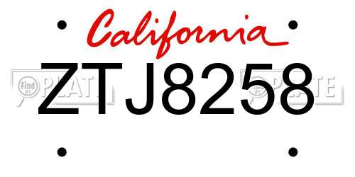 ZTJ8258 California License Plate