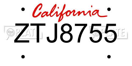 ZTJ8755 California License Plate
