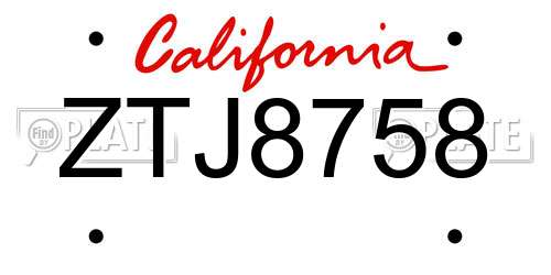ZTJ8758 California License Plate