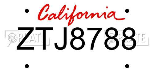 ZTJ8788 California License Plate