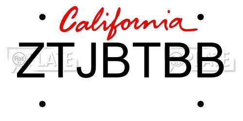 ZTJBTBB California License Plate