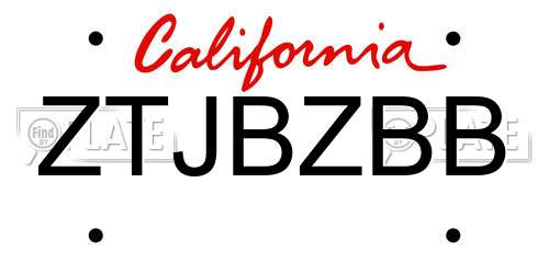 ZTJBZBB California License Plate