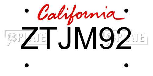 ZTJM92 California License Plate