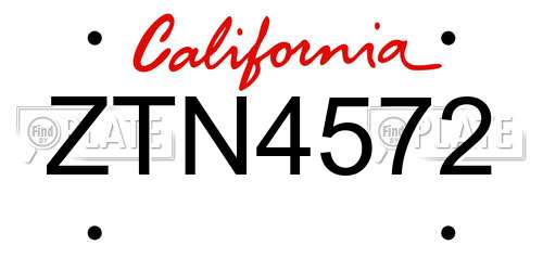 ZTN4572 California License Plate