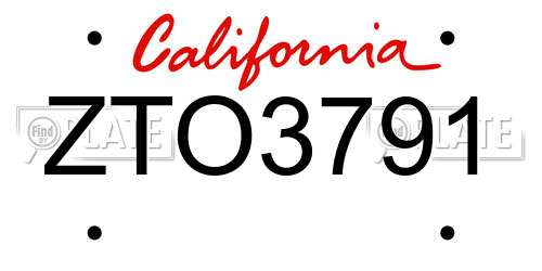 ZTO3791 California License Plate
