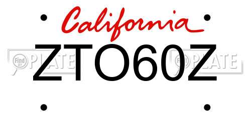 ZTO60Z California License Plate