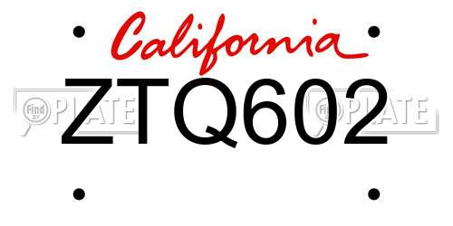 ZTQ602 California License Plate