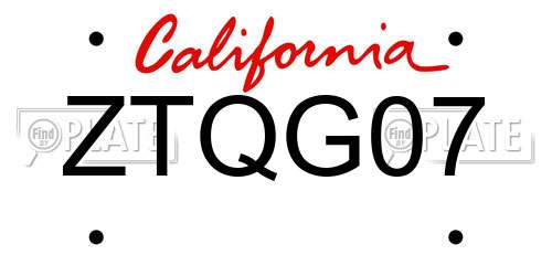 ZTQG07 California License Plate