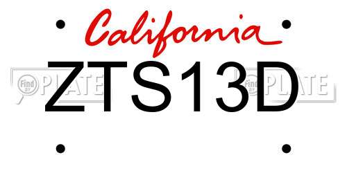 ZTS13D California License Plate