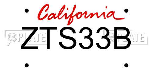 ZTS33B California License Plate