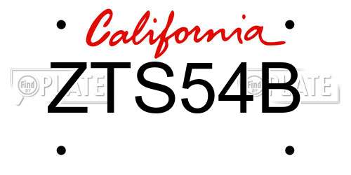 ZTS54B California License Plate