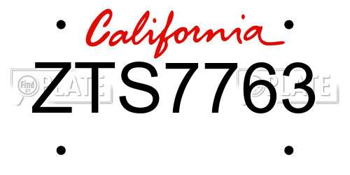 ZTS7763 California License Plate
