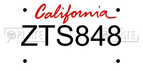 ZTS848 California License Plate