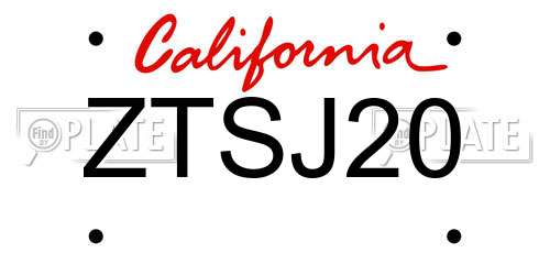 ZTSJ20 California License Plate