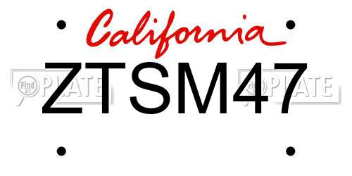 ZTSM47 California License Plate